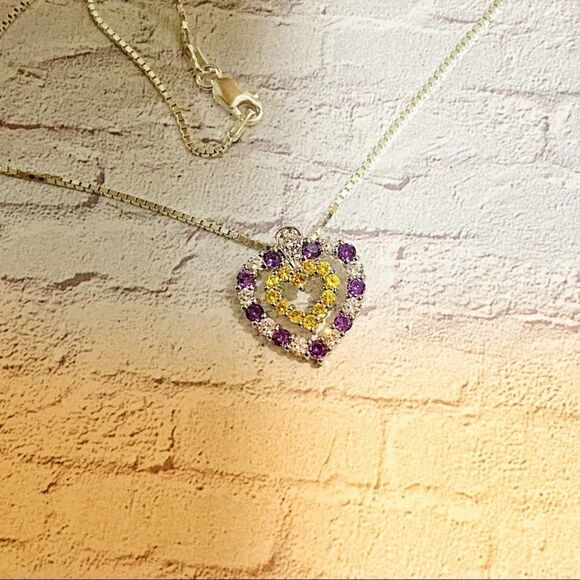 Sterling Silver Colored Cz Heart Necklace - Picture 3 of 6